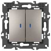 Выключатель двухклавишный с подсветкой без рамки Эра Эра Elegance 14-1105-16