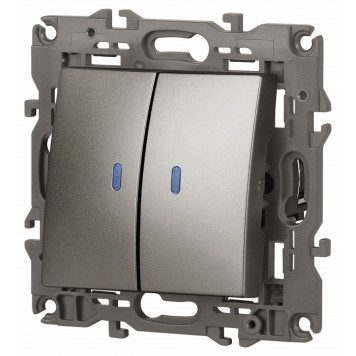 Выключатель двухклавишный с подсветкой без рамки Эра Эра Elegance 14-1105-16-1