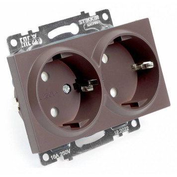 Розетка двойная с заземлением и с шторками, без рамки Stekker Катрин 49030-3