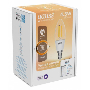 Лампа светодиодная с управлением через Wi-Fi Gauss Smart Home E14 4.5Вт 2700K 1230112-2