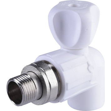 Кран шаровой Политэк 20х1/2 для радиатора угловой под сварку (белый)