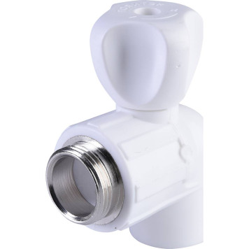 Кран шаровой Политэк 20х1/2 для радиатора угловой под сварку (белый)-1
