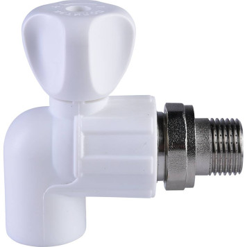 Кран шаровой Политэк 20х1/2 для радиатора угловой под сварку (белый)-3