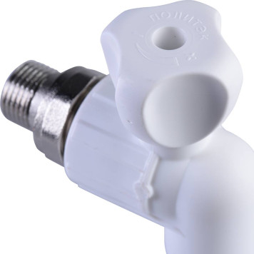 Кран шаровой Политэк 20х1/2 для радиатора угловой под сварку (белый)-5