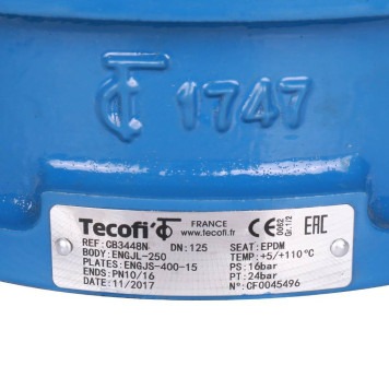 Обратный клапан Tecofi CB3448N-EP0125 PN16 с двухстворчатым чугунным корпусом и уплотнением из EPDM-7