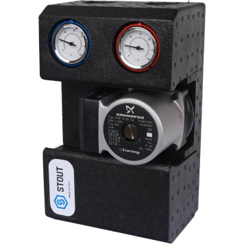 Насосная группа STOUT SDG-0001 с прямым контуром 3/4 и насосом Grundfos UPSO 15-65 130 в теплоизоляции