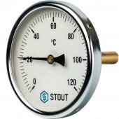 Термометр биметаллический STOUT SIM-0001 с погружной гильзой Dn 100 мм, гильза 75 мм 1/2, 0-120°C.