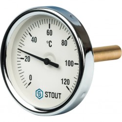Биметаллический термометр STOUT SIM-0001 с погружной гильзой 0-120°С (DN 80 мм, гильза 75 мм 1/2)