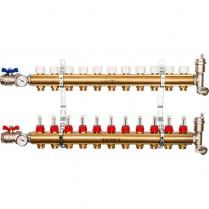 Распределительный коллектор STOUT с расходомерами 11 выходов из латуни.