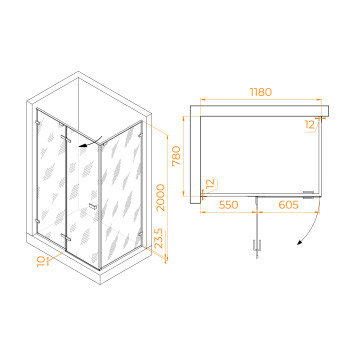 Душевой уголок с распашной дверью на петлях - RGW SV-040B 1200x800-4