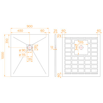 Душевой поддон прямоугольный STONE TRAY-W 900x1000-3