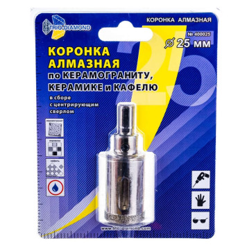 Коронка алмазная по керамике и кафелю с центрирующим сверлом Trio-Diamond 25мм 400025