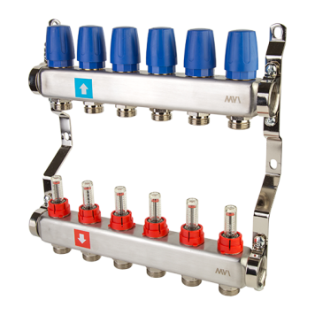 Коллектор, Premium, 1 х 3/4ЕК, 6 выходов, в сборе с расходомерами