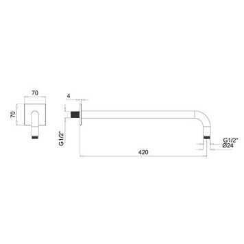 Almar Arms Кронштейн для верхнего душа, настенный 42см., с квадратным отражателем, цвет: латунь брашированная PVD. E021116.HB-1