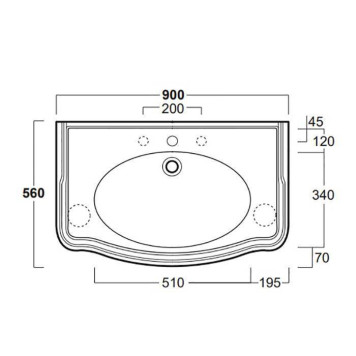 SIMAS Arcade 90 Раковина 90х56 см, 3 отв., цвет: белый. AR864bi*3-1