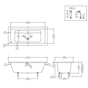 DevonDevon Battersea Ванна встроенная чугунная прямоугольная 170x80xh46 cм, цвет: белый. SFD67cr, BATTERSEA-1