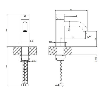 Gessi 316 Смеситель для раковины на 1 отверстие без донного клапана, излив 123мм, цвет: brushed black metal pvd-1
