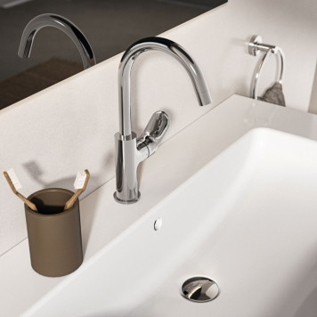 Ideal Standard Ceralife O Смеситель для раковины H21.5см., на 1 отв., с поворотным изливом, без донного клапана, цвет: хром. BE015AA-3