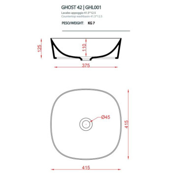 Artceram Ghost Раковина 42 см, без отв., накладная, без слив-перелива, цвет: белый-1