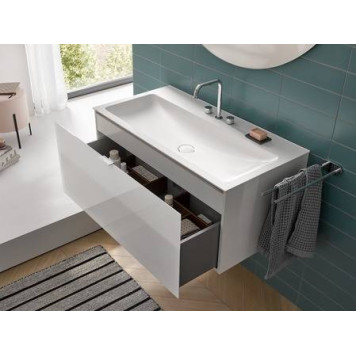 Emco Vanity units Тумба с раковиной подвесная 120х52хh44см, 1 ящик со стекл фасадом, ручка хром, корпус лак, подвесная, цвет: белый-1