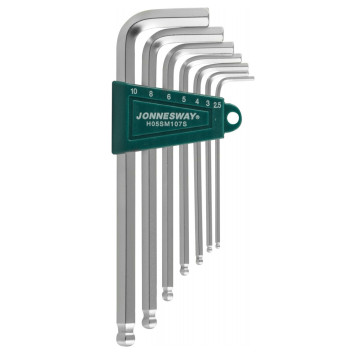 Комплект угловых 5 шт шестигранников Jonnesway LONG с шаром 2,5-10мм, 7 предметов S2 материал