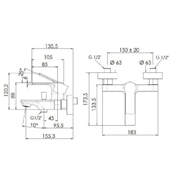 Смеситель для ванны Remer с лейкой держателем и шлангом хром-1