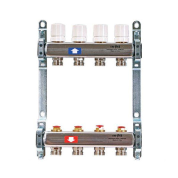 Коллекторная группа 1 Uni-Fitt 451B нерж. сталь с балансировочными и термостатическими вентилями без концевиков 4 выхода 3/4
