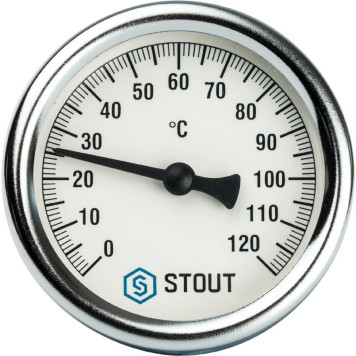 Термометр биметаллический STOUT SIM-0001 с погружной гильзой 50 мм 1/2&, 0-120°С, корпус Dn 63 мм.-1