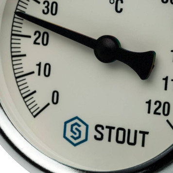 Термометр биметаллический STOUT SIM-0001 с погружной гильзой 50 мм 1/2&, 0-120°С, корпус Dn 63 мм.-4