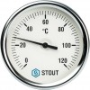 Термометр биметаллический STOUT SIM-0001 с погружной гильзой, корпус Dn 80 мм, гильза 75 мм 1/2", 0...120°С.