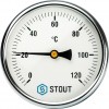 Термометр биметаллический STOUT SIM-0001 с погружной гильзой, Dn 100 мм, гильза 75 мм 1/2", 0...120°С.