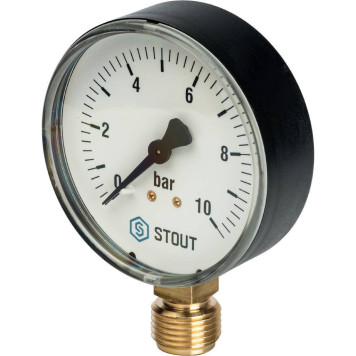 Радиальный манометр STOUT SIM-0010, корпус Dn 80 мм, 0-10 бар, кл.2.5