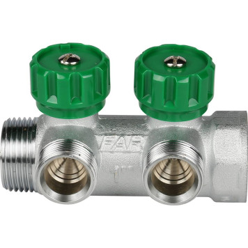 Коллектор распределительный FAR 1&, хромированный, 2 отвода 3/4& ЕК.-1