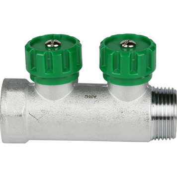 Коллектор распределительный FAR 1&, хромированный, 2 отвода 3/4& ЕК.-2