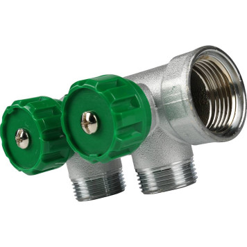 Коллектор распределительный FAR 1&, хромированный, 2 отвода 3/4& ЕК.-4