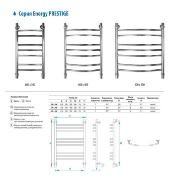 Водяной полотенцесушитель Energy Prestige 600x400-4