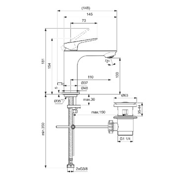 Ideal Standard Ceralife O Смеситель для раковины H10см., на 1 отв., без донного клапана, цвет: хром. BE111AA-8
