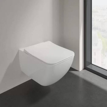 VilleroyBoch Venticello Унитаз подвесной 375*560*330, безободковый, в комплекте сиденье SlimSeat Line, микролифт, цвет альпийский белый. 4611RL01-3