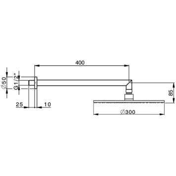 CISAL Shower Верхний душ D300 мм с настенным держателем L400 мм, цвет: черный матовый-1