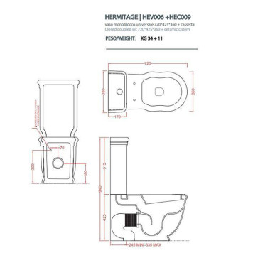 Artceram HERMITAGE унитаз моноблок пристенный 71х36см, с креплением, цвет: черный. ACA006 71, HEV006 03 00 nero, HEC009 03 00 nero-1