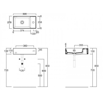 Simas Agile Раковина 50х27см., подвесная, 1 отв., правая, цвет: cemento matt-1