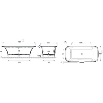 E6D034-00 Отдельно-стоящая ванна Elite, 180x85 см, белая (слив и ножки в комплекте) E6D034-00-1