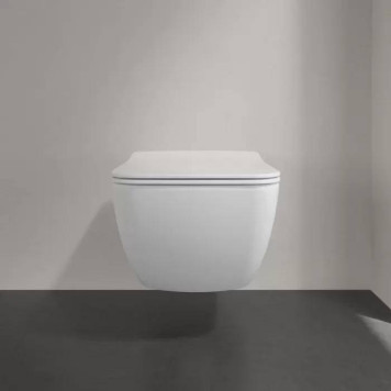 VilleroyBoch Venticello Унитаз подвесной 375*560*330, безободковый, в комплекте сиденье SlimSeat Line, микролифт, цвет альпийский белый. 4611RL01-4