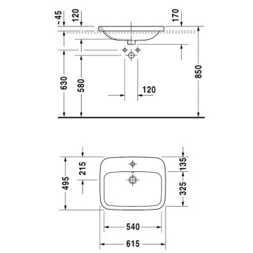 Duravit DuraStyle Раковина подвесная, 61х49см., с 1 отв., встраиваемая сверху, цвет: белый. 374620000-1