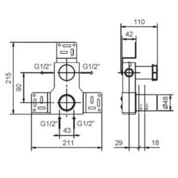 Fantini Внутренняя часть смесителя для душа, переключатель на 2 источника, 1/2-1