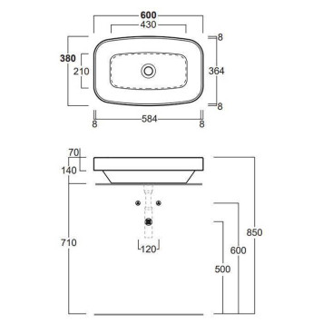Simas Baden Baden Раковина 60х38 см, без отв., цвет: белый-2