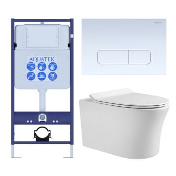 SET AQUATEK НИКА-013 4в1 (рама AQUATEK Standard INS-0000012+крепеж KKI-0000002+клавиша KDI-0000013+унитаз НИКА AQ2009-00 с тонким сиденьем soft-close) SET AQUATEK НИКА-013 4в1