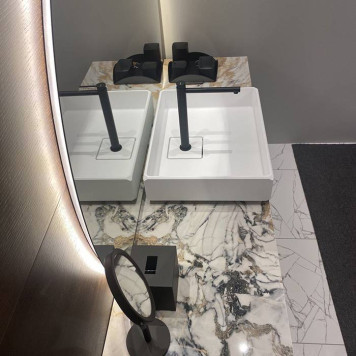 MOMA Aria Комплект мебели 180x50см, накладная раковина, столешница керамогранит, зеркало LED, отделка: золото матовое/Fango opaco-2