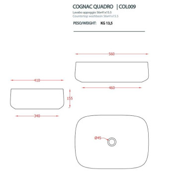 Artceram Cognac Раковина 56x41х15.5 см, без отв., накладная Quadro, без перелива, цвет: белый-1