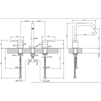 Gessi 316 Смеситель для раковины на 3 отверстия, без донного клапана, излив 156мм, h=201мм, цвет: brushed black metal pvd. 54012#707-1